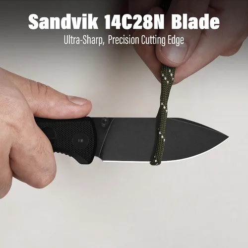 Miniatura 3 de QSP Canary Folder - Cuchillo plegable de bolsillo, hoja de 7.21 cm Sandvik 14C28N con acabado negro lavado a la piedra, mango G10 negro, bloqueo