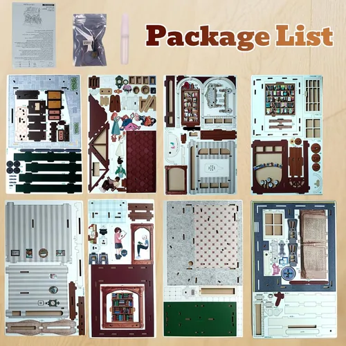 Miniatura 7 de Rompecabezas de madera 3D, kits de rincón de libros para adultos, kits de construcción de casas en miniatura, manualidades de madera