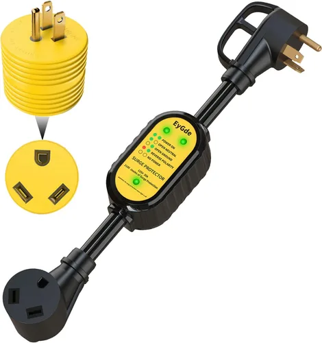 Miniatura 13 de EyGde Adaptador RV de 30 Amp a 15 Amp 110V con protector de sobretensiones, patentado 4200J de 15 Amp macho a 30 Amp con conector de bloqueo