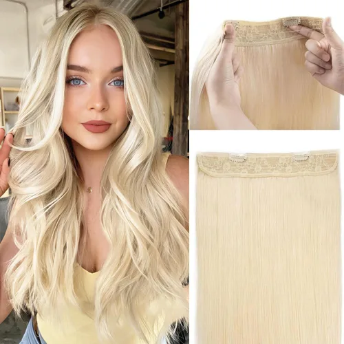 Miniatura 13 de Tinashe Extensiones de cabello humano real con alambre, lacio, 12 pulgadas, 2.47 onzas, rubio claro, con reflejos rubio dorado, extensiones