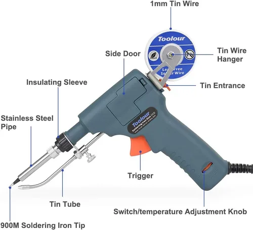 Miniatura 6 de Pistola de soldadura 6 en 1, 60 W, 110 V, temperatura ajustable, pistola de soldadura automática de mano con alambre de soldadura, pinzas