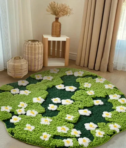 Miniatura 11 de Bonita Alfombra de Baño Verde Floral Hierba Primavera Flor Margarita Alfombras de Baño Antideslizantes Lavables a Máquina Súper Absorbentes
