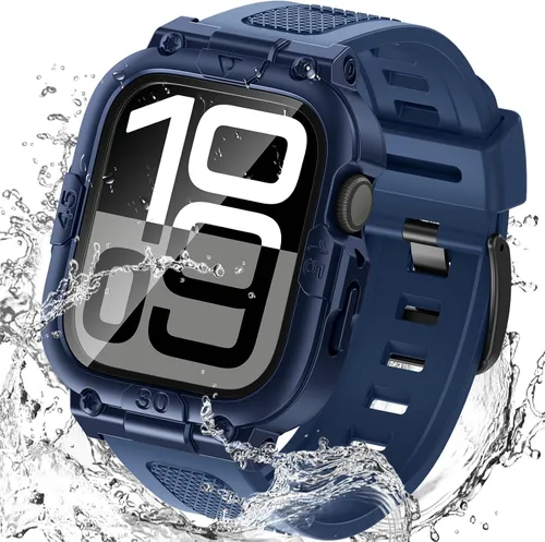 Miniatura 17 de Goton Estuche impermeable 3 en 1 con correa para Apple Watch con protector de pantalla de vidrio templado incorporado de 40 mm, cubierta frontal