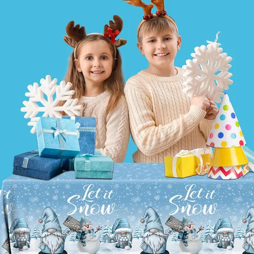 Miniatura 5 de Mantel de gnomo, 3 piezas, diseño de copo de nieve de Navidad, rectangular, para invierno, para suministros de fiesta, 42,590.6 in