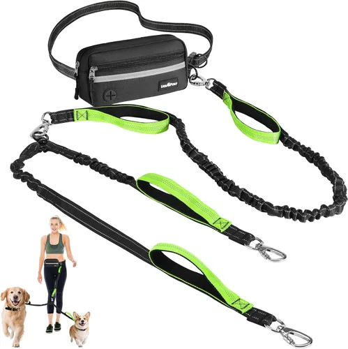 Miniatura 10 de VavoPaw Correa de perro manos libres para 2 perros con bolsa, correa de cintura para pasear perros, trotar, senderismo, correas retráctiles con asas