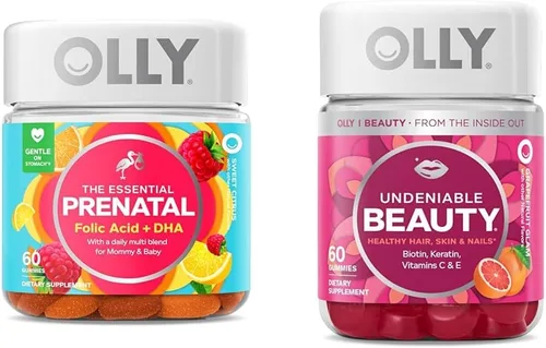 OLLY The Essential - Gomitas multivitamínicas prenatales, suministro para 30 días (gomitas), dulce, ácido fólico y gomitas de belleza innegable,