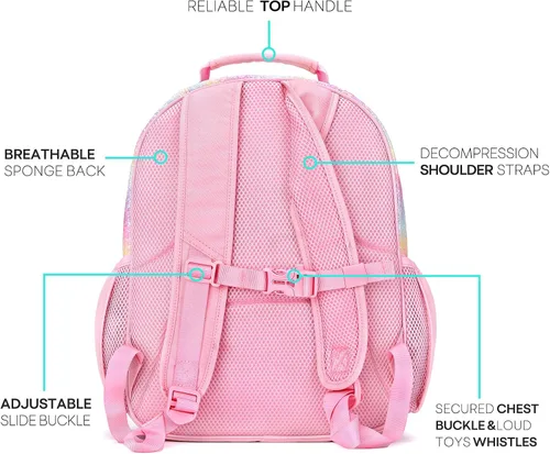 Miniatura 4 de mibasies Mochila para niñas y niños, ideal para niños y niñas, mochila para preescolar jardín de infantes y primaria, Glitter Rainbow, Niños-15"H