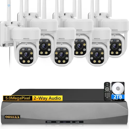 Miniatura 10 de OOSSXX (Seguimiento Automático de Video y Audio de 2 Vías) Sistema de Cámara de Seguridad WiFi PTZ para Exteriores Cámaras Inalámbricas Pan 5MP