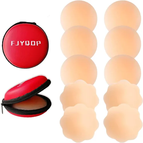 Fundas para pezones de silicona para mujeres, 5 pares, reutilizables, sin pezones, adhesivo invisible, pétalos de pecho, Desnudo