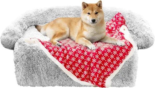 Miniatura 29 de Cama calmante para perro, tapete de felpa esponjosa para perros, protector de muebles con funda extraíble lavable para perros y gatos grandes, Gris