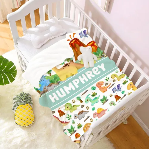 Miniatura 5 de Manta de regalo personalizada de dinosaurio con nombre para niñas, niños, recién nacidos, dinosaurio, manta personalizada para envolver al bebé