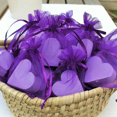 Miniatura 2 de Bolsa de regalo de organza con cordón de 50 unidades para joyas, flores secas de lavanda, tela transparente de 4 x 6 pulgadas, bolsa de gasa morada