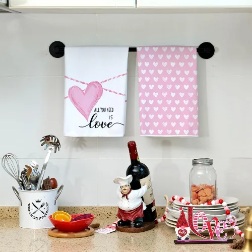 Miniatura 4 de ARKENY AD218 - Juego de 2 toallas de cocina para el día de San Valentín, diseño de corazón rosa, 18 x 26 pulgadas, decoración del hogar de granja