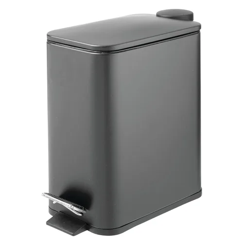 Miniatura 14 de mDesign Cubo de basura rectangular de metal delgado de 1.3 galones con pedal de pie, tapa de cierre fácil, papelera estrecha, contenedor de basura