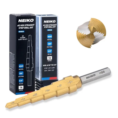 Miniatura 20 de NEIKO 10602B Step Drill Bit, 13 Steps 1/8" to 1/2" Spiral M35 Cobalt, AlTiSiN Coated, 1/4" Quick Change Step Bits for Steel, Metal, Wood, Plastic