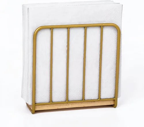 Servilletero moderno de granja para mesa, base de madera maciza pesada con diseño de metal, dispensador vertical de servilletas para encimera de