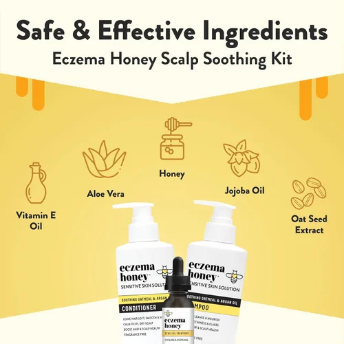 Miniatura 2 de ECZEMA HONEY Kit de cuero cabelludo – Champú natural anticaspa, acondicionador y aceite de cuero cabelludo para escamas – Aceite de argán y aceite
