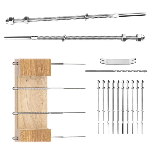 Miniatura 68 de Muzata Paquete de 10 accesorios de barandilla de cable negro de 1/8 pulgadas, tensor roscado a mano para poste de metal de 2 x 2 pulgadas, sistema