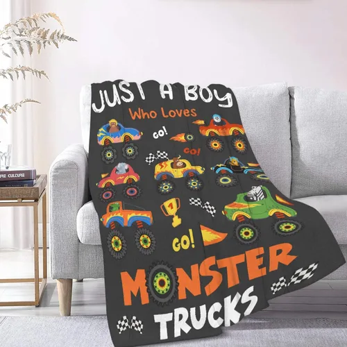 Miniatura 9 de Manta de bebé con texto en inglés «Just A Boy Who Loves Trucks» para niños y niñas, manta súper suave para envolver al recién nacido, acogedora