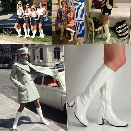 Miniatura 6 de Botas Go-Go para mujer, a media pantorrilla, de piel sintética, zapatos de baile con cremallera, botas de disfraz