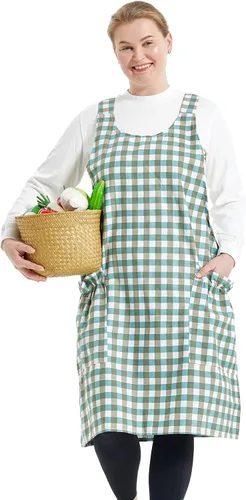Miniatura 39 de Delantales grandes de talla grande para mujer con bolsillos de algodón y lino para hornear cocina