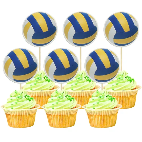 Miniatura 9 de Gyufise 36 piezas de decoración para cupcakes de tenis, pelota deportiva, para fiestas de cumpleaños, decoración de tartas, suministros de 9-Tennis