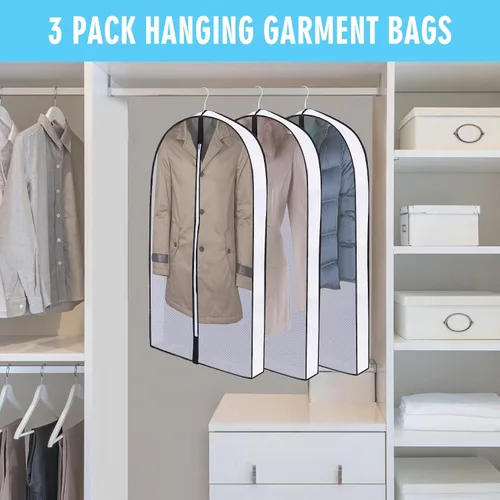 Miniatura 6 de Bolsas de ropa de 50 pulgadas para colgar ropa, fundas transparentes a prueba de trajes con refuerzos de 4 pulgadas para almacenamiento en armario