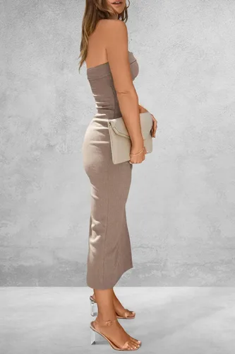 Miniatura 2 de PRETTYGARDEN Vestido largo de tubo ajustado de verano para mujer, sin tirantes, abertura lateral, largo, elegante, para cóctel, fiesta, boda