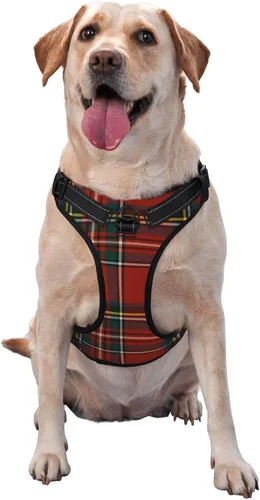 Arnés para perro sin tirones, Royal Stewart Tartán clásico rojo escocés a cuadros ajustable reflectante transpirable Oxford chaleco suave para Royal