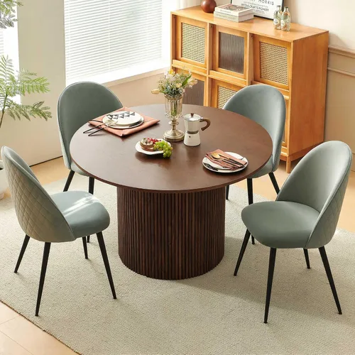 Miniatura 18 de Homedot Juego de mesa de comedor de 5 piezas para 4, diseño único de mesa de comedor con borde vivo y mesa gruesa con 4 sillas de comedor tapizadas