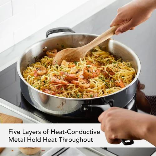Miniatura 3 de KitchenAid Sartén para saltear de inducción de acero inoxidable revestido de 5 capas con tapa, 5 cuartos de galón, acero inoxidable pulido