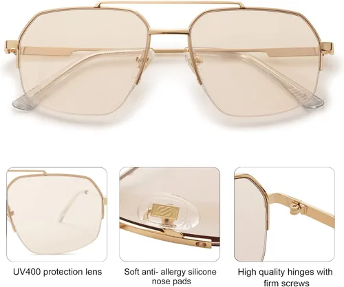 Miniatura 5 de SOJOS Trendy Aviator Sunglasses Mens Womens Retro Double Bridge Metal Frame Semi-Rimless Shades SJ1191