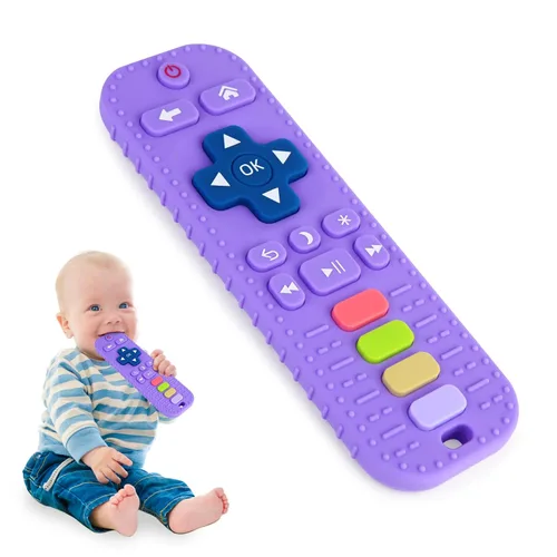 Miniatura 10 de Hooku Paquete de 2 mordedores de silicona para bebés de 0 a 6 meses, juguetes de dentición para bebés de 6 a 12 meses, juguete de control remoto