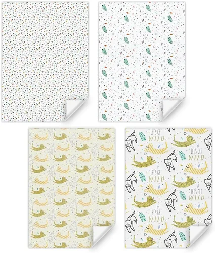 Miniatura 3 de Go Wild Safari Jungle Animals Leopard Cats Monstera Leaf Papel de regalo Hojas planas (4 hojas, 4 diseños: 15 pies cuadrados ttl)-Para niñas