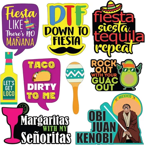 Miniatura 5 de Accesorios para cabina de fotos Fiesta - 40 piezas - Suministros para fiestas mexicanas del Cinco de Mayo, decoraciones y regalos