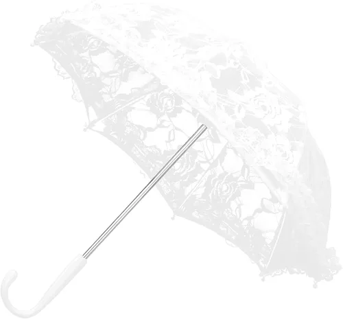 Hilitand Paraguas de encaje bordado de flores sombrilla de encaje de color blanqueado con mango de acero inoxidable para decoración de fiesta de
