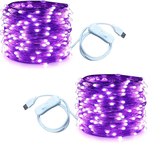 Miniatura 10 de RUICHEN Guirnalda de luces USB de 33 pies, 100 luces LED con interruptor de encendido/apagado (blanco cálido, paquete de 2)