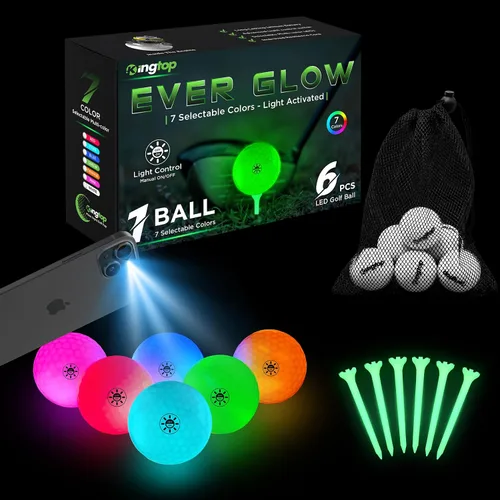 Miniatura 10 de KINGTOP Upgraded Glow in The Dark Golf Balls - Super Bright Light Up LED Golf Ball - with Glow Golf Tees and Storage Bag - Fun Night Golfing Gift
