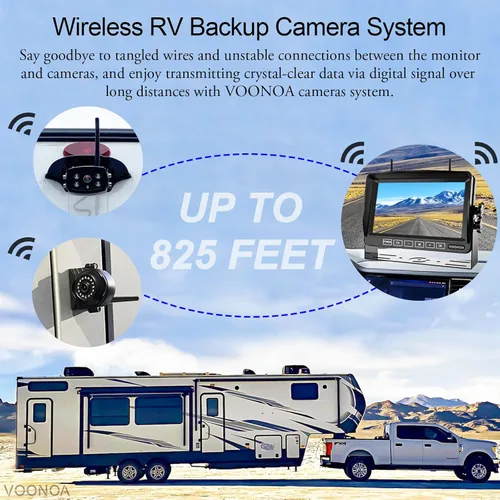 Miniatura 3 de Sistema de cámara inalámbrica 1080P para RV, cámara de respaldo de visión nocturna IP69 impermeable con cámara de visión trasera lateral y monitor