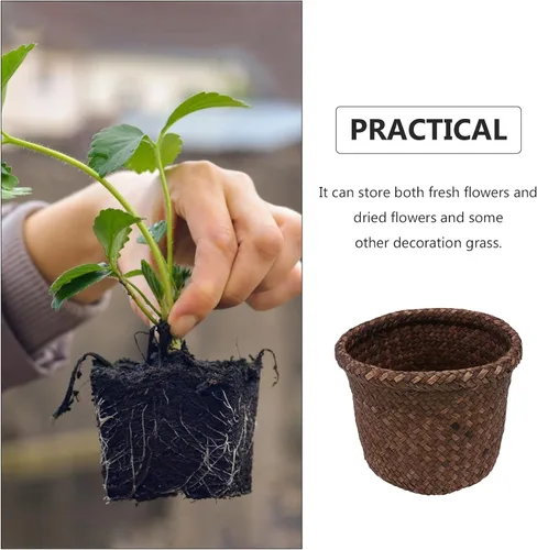 Miniatura 6 de NUOBESTY Cesta redonda de hierba marina: 5.5 x 7.1 pulgadas, cubierta de macetas tejidas, contenedores de macetas - Cesta de mimbre para plantas