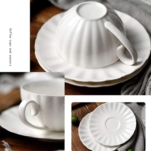 Miniatura 5 de Yesland Juego de 6 tazas y platillos de té real, juego de té de porcelana blanca de 6 onzas y tazas de café británicas, tazas de café con leche