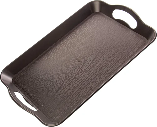 Bandeja de plástico con asas para cafetería - 35.6 x 22.9 cm, rectangular con textura de madera, para servir alimentos, ideal para buffets de