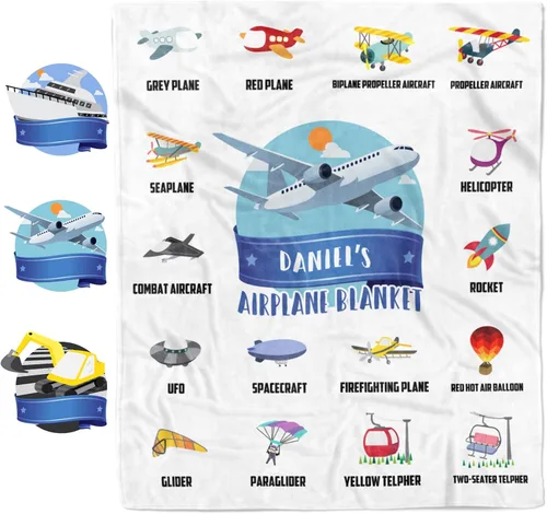 Miniatura 13 de Artsadd Mantas personalizadas con nombre y diseño de transporte para bebé niño de 30 x 40 pulgadas, manta personalizada de camión con nombre