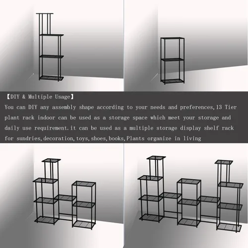 Miniatura 6 de Twhep Soporte de Metal para Plantas, 5 Niveles Soportes Multifuncionales para Plantas de Interior, Estante Decorativo de Acero Negro para Plantas