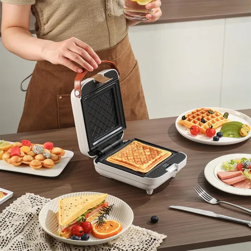Miniatura 4 de Máquina de sándwiches 3 en 1, máquina de gofres de burbujas de huevo, máquina inteligente de panqueques con control de temperatura con placas Blanco