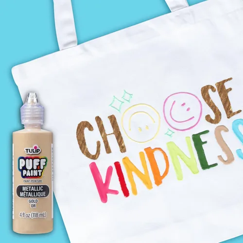 Miniatura 7 de Pintura para tela Tulip Puff con acabado metálico, pintura permanente para manualidades para ropa, proyectos de bricolaje, no tóxica, 4 fl oz, 3 Oro