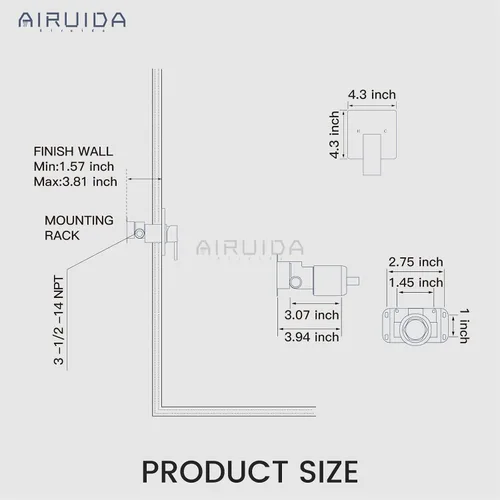 Miniatura 6 de Airuida Kit de Acabado de Válvula de Ducha de Una Sola Manija – Válvula de Instalación Empotrada de Latón para Montaje en Pared con Conexión