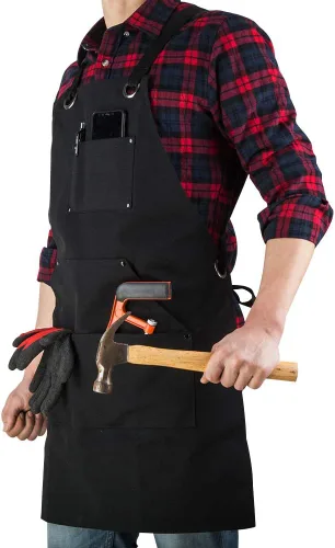 Miniatura 7 de Delantal de lona de 16 onzas para hombre, delantal de trabajo resistente negro para carpinteros, carpinteros, herreros, barbacoas, jardineros