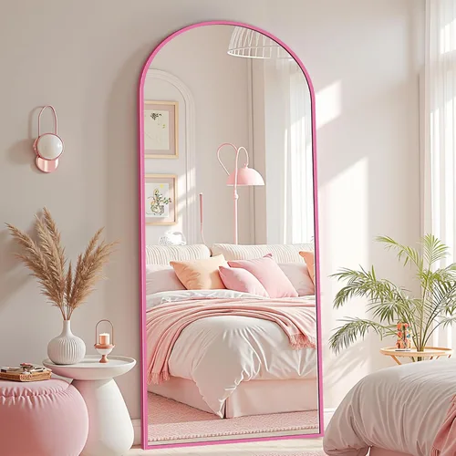 Miniatura 17 de Espejo de cuerpo entero con soporte, espejo arqueado de 58 x 18 pulgadas, espejo grande con marco de aluminio para colocar de pie, colgar o apoyar