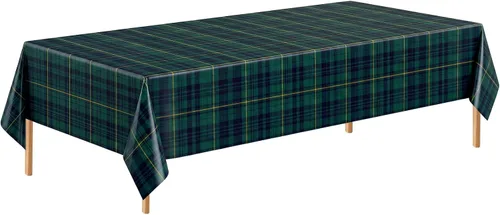Oudain 1 mantel de plástico a cuadros verde y azul de 108 x 54 pulgadas, colorido mantel de feliz cumpleaños, rectangular, desechable, impermeable,